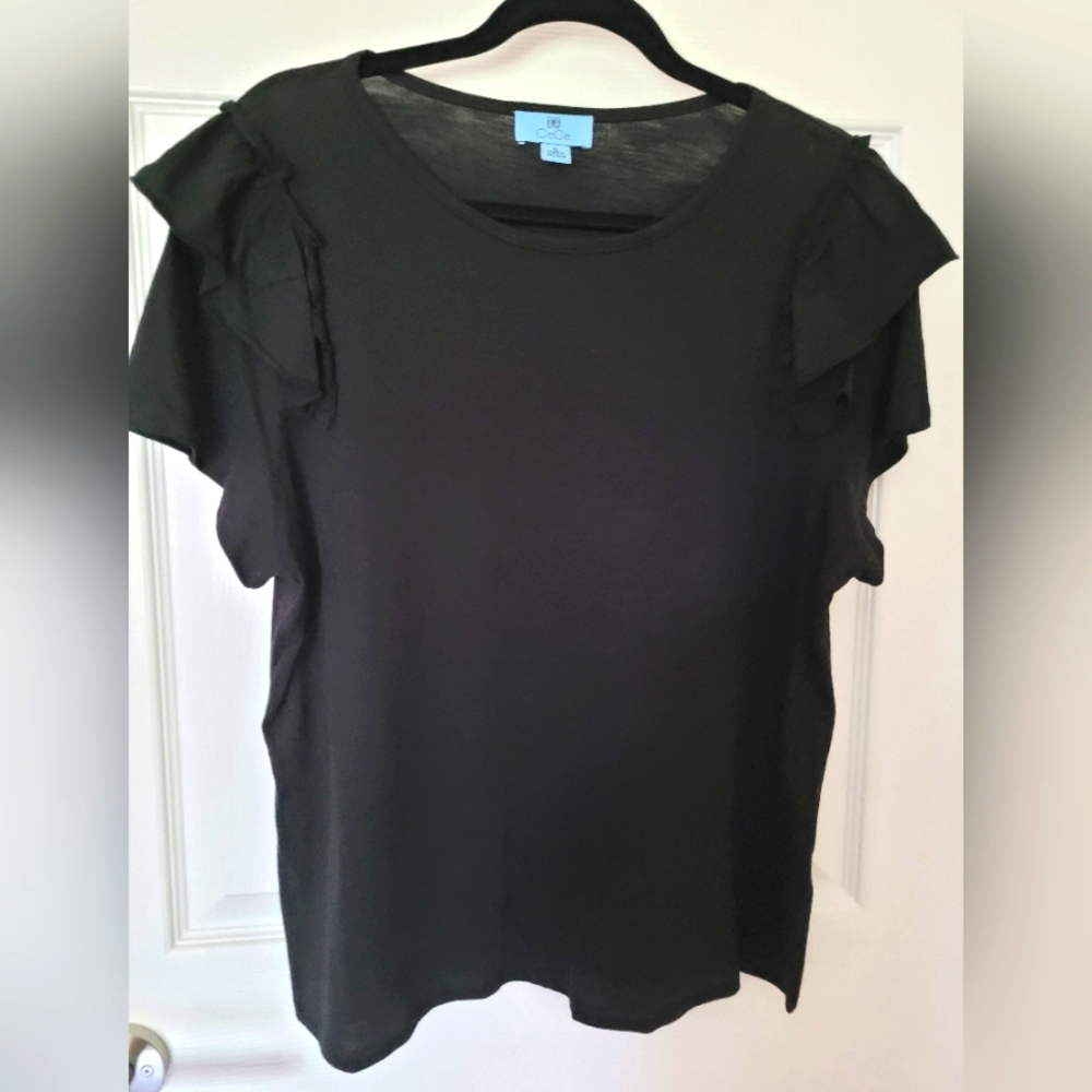 CeCe Black Tshirt Ruffle Short Sleeve XL